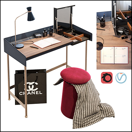 现代美容化妆桌组合素材之家精选3D模型