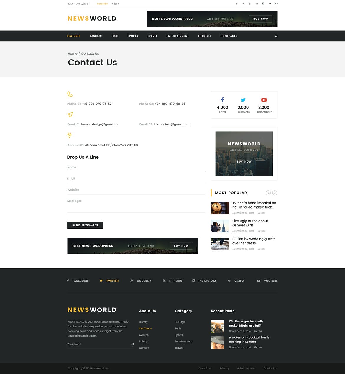 新闻资讯杂志类网站设计HTML模板素材库精选 Newsworld | Mutil-Concept Magazine HTML5 Template插图(13)