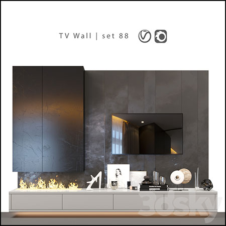 电视机电视墙电视柜和装饰品组合素材之家精选3D模型
