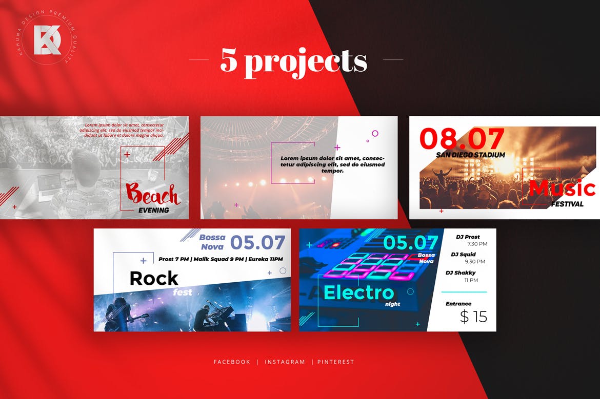 音乐活动社交宣传素材库精选广告模板素材 Music Event Social Media Pack插图(3)