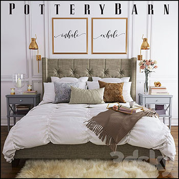 Pottery Barn Harper欧式双人床套装素材之家精选3D模型