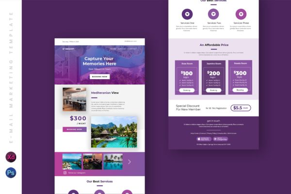 酒店品牌EDM推广促销邮件模板 Business Email Newsletter UI Template