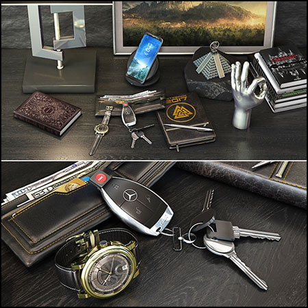 绅士男士装饰物车钥匙 手机 手表 钱包素材之家精选3D模型