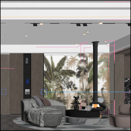 现代客厅餐厅室内场景3d模型