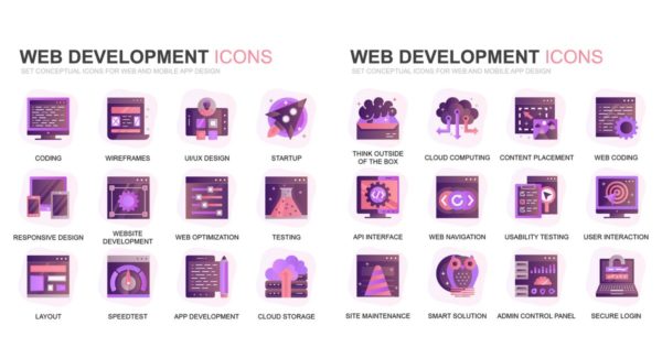 现代扁平化渐变设计风格Web网站开发主题图标素材