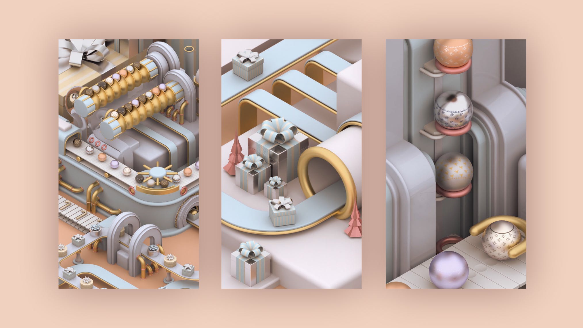 圣诞节3D建模工厂场景背景品牌故事/促销广告模板 Christmas Stories插图(1)