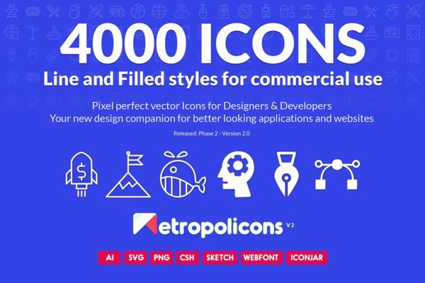 4000枚线条和填充矢量图标 4000 Line and Filled Icons Bundle