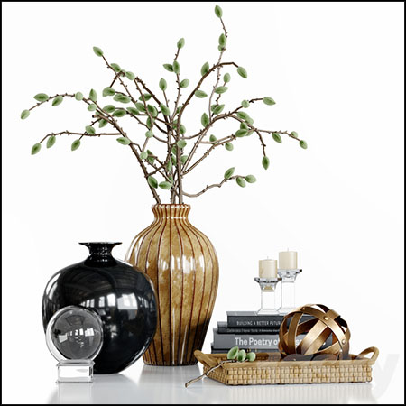 复古花瓶里的绿色杏仁室内装饰套装素材之家精选3D模型