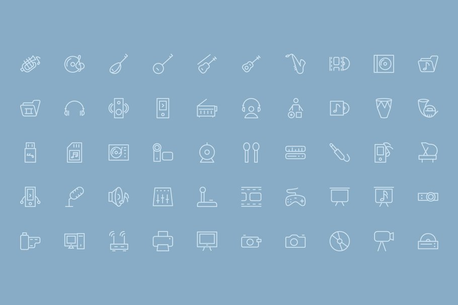 100个音乐多媒体&娱乐主题图标 100 Music and Multimedia Icons插图(2)