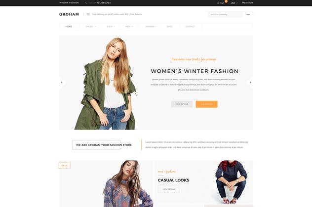 时尚服饰电商外贸网站HTML模板素材库精选 Groham – Fashion eCommerce HTML template插图(1)