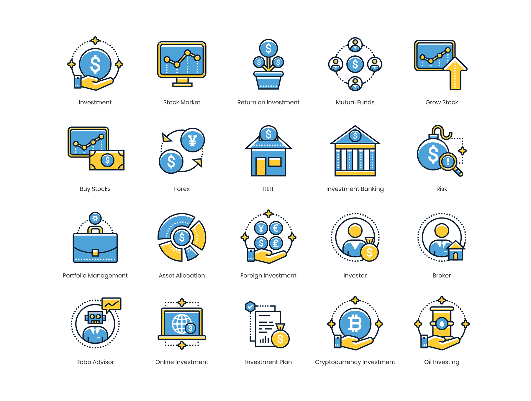 素材库下午茶：投资行业矢量图标下载插图(1)