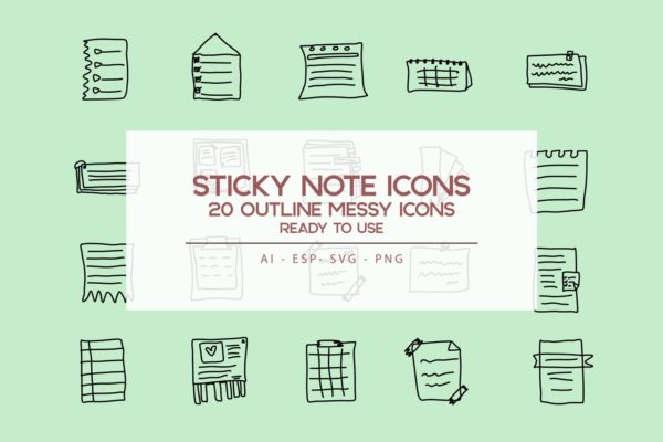 便笺手绘草图矢量轮廓素材库精选图标 Outline Sticky Note Icons set