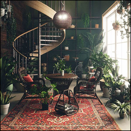 放满植物的房间室内场景素材之家精选3D模型