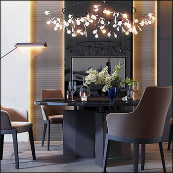 后现代高级灰圆形餐桌和扶手餐椅组合素材之家精选3D模型