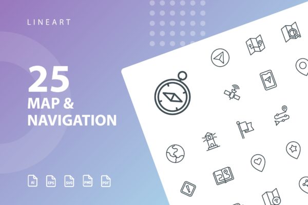 25枚地图导航主题矢量线性素材库精选图标 Map &amp; Navigation Lineart