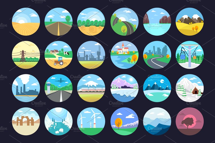 99枚常见风景场景图标 99 Landscape Icons or Illustrations插图(3)