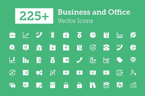 225+商业和办公图标集 225+ Business and Office Icons