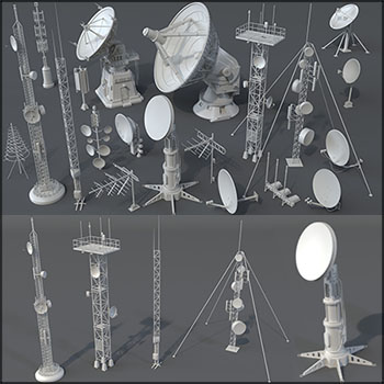 20款信号接收器天线信号塔雷达素材之家精选3D模型