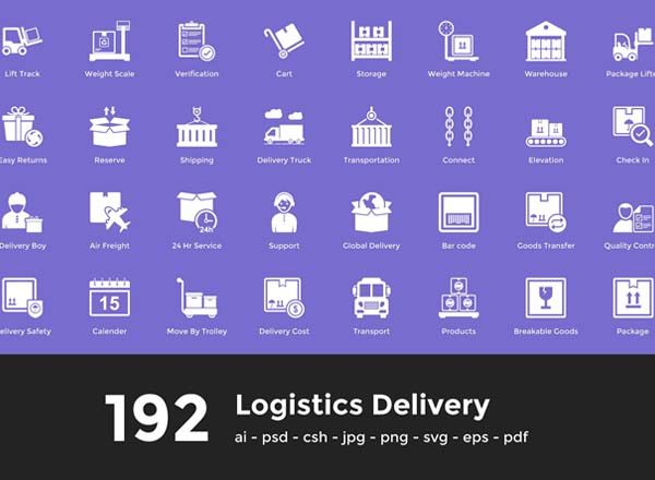 192枚物流行业矢量图标合集[AI，EPS，JPG，PSD，CSH，SVG，PNG]