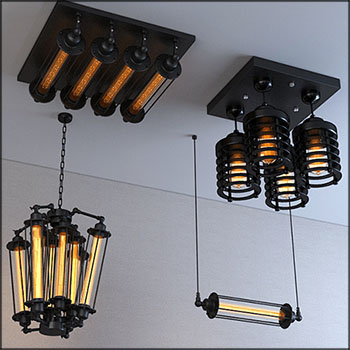现代工业吊灯组合素材之家精选3D模型