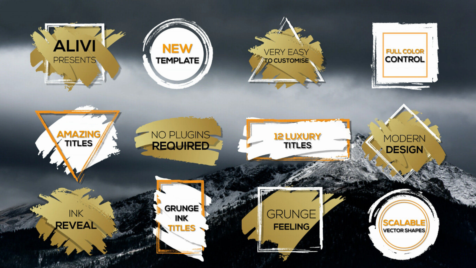 优雅的墨水动态动画标题文字素材库精选AE模板Grunge Ink Titles