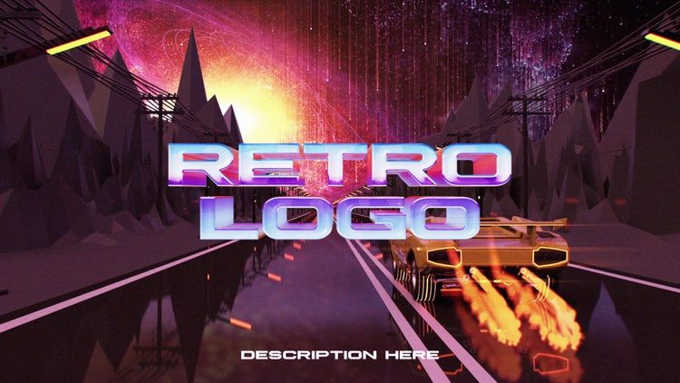 带有3D汽车的复古波浪标志显示ae模板