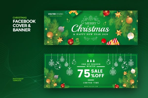 圣诞节季末促销活动Facebook封面/Banner广告设计模板素材库精选 Christmas Facebook Cover &amp; Banner