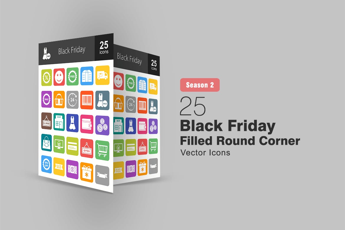 25个黑色星期五主题填充色圆角素材库精选图标 25 Black Friday Filled Round Corner Icons插图