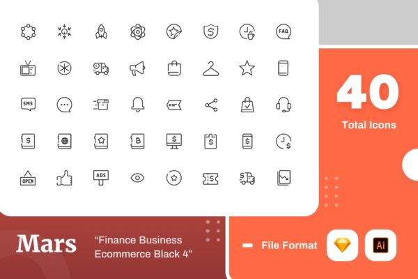 Mars系列-70枚互联网金融主题黑色矢量线性素材库精选图标素材包v4 Mars – Finance Business Ecommerce Black 4