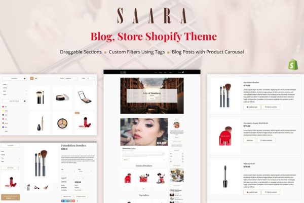 女性化妆品外贸网站Shopify主题模板素材库精选 Saara – Blog, Store Shopify Theme