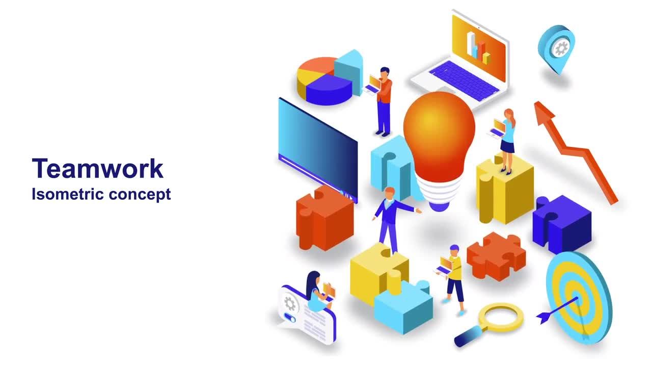 团队合作等距概念时尚卡通元素素材库精选AE模板