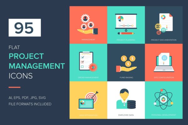 95个项目管理矢量图标 95 Project Management Vector Icons