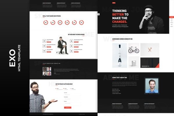 个人简历履历网站HTML模板素材库精选 EXO – Personal Portfolio Template