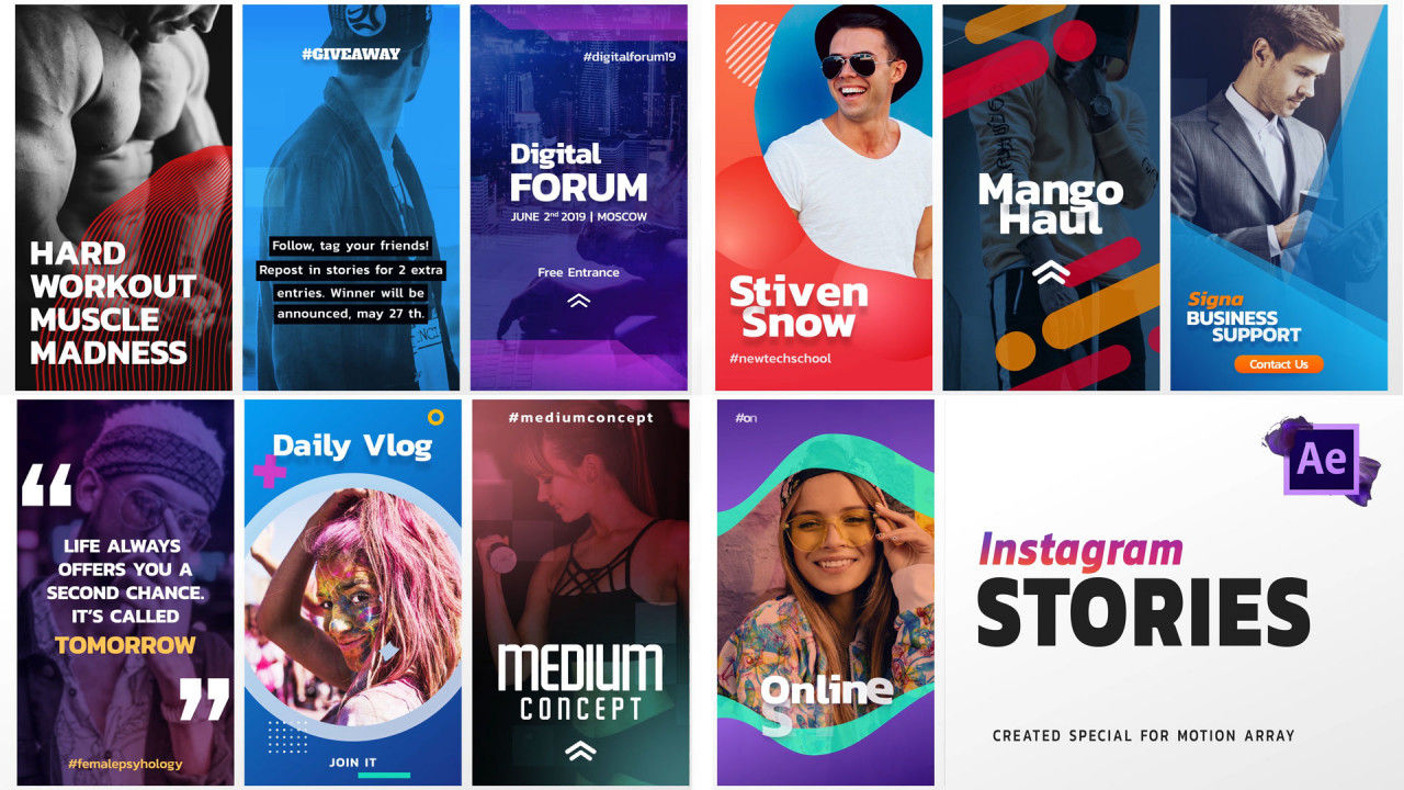 10个动画Instagram故事包素材库精选AE模板