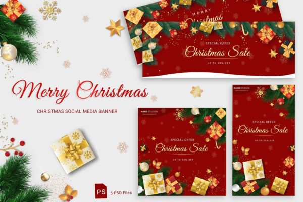 圣诞节主题社交媒体自媒体Banner设计模板素材库精选 Christmas Social Media Banner