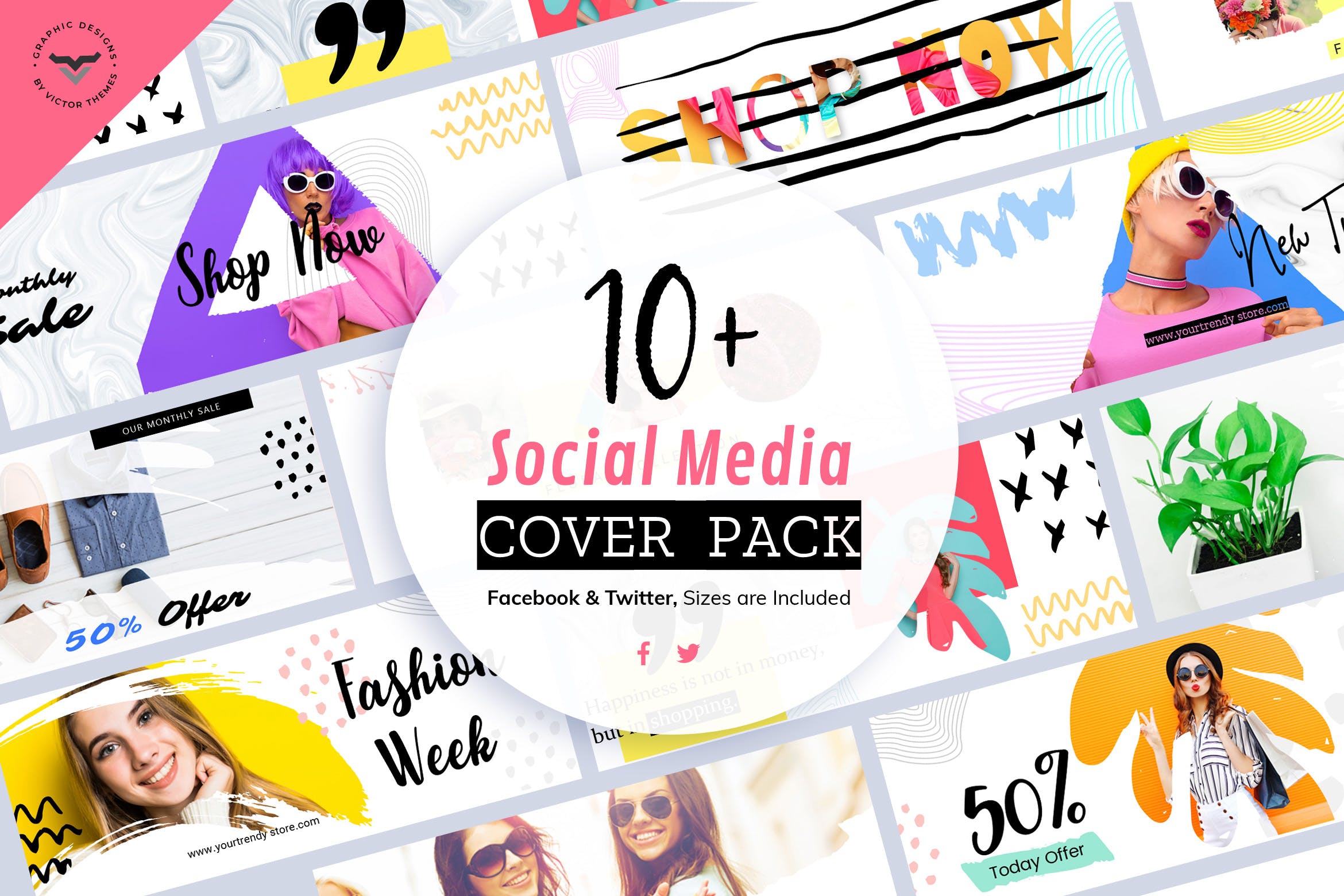 10+社交自媒体新媒体账号主页封面设计模板素材库精选 Social Media Cover Templates插图