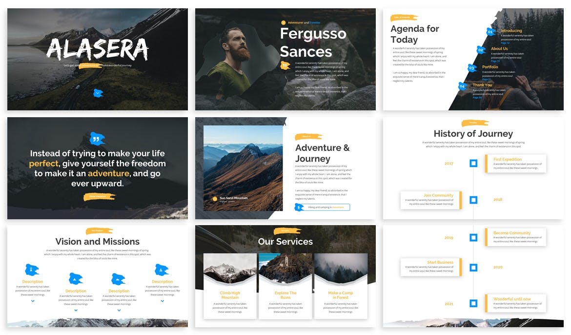 户外运动/冒险旅行导游服务公司PPT幻灯片模板 Alasera – Brush Powerpoint Template插图(1)