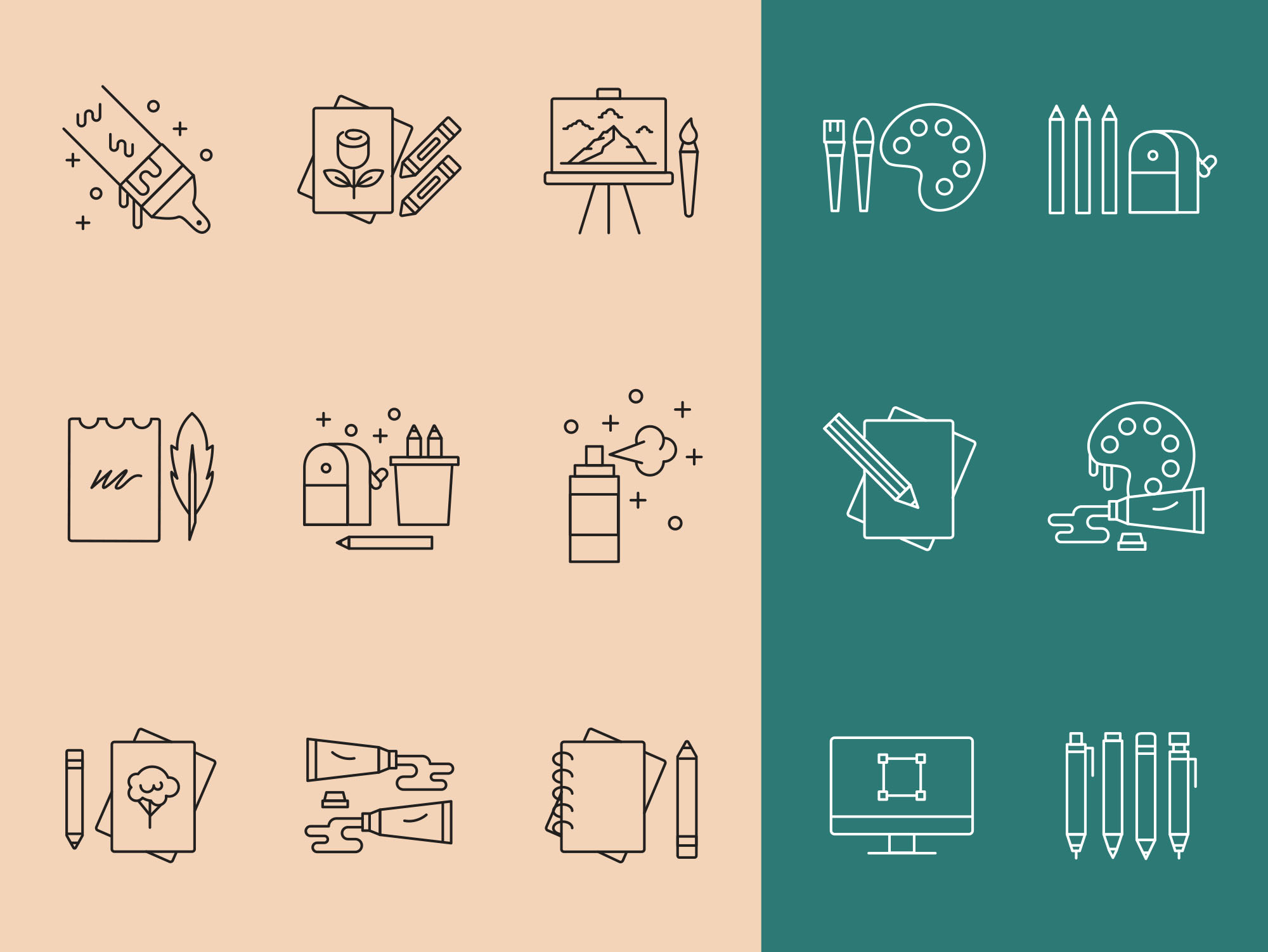 艺术家工具矢量线性素材库精选图标 Artist Tools Vector Icons插图