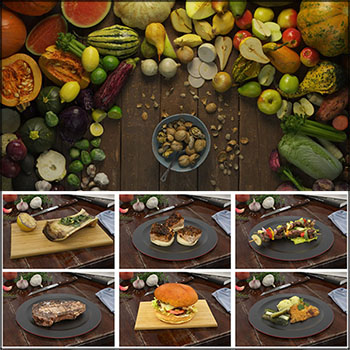 盘子里的食物砧板上切开的蔬菜水果美食素材之家精选3D模型