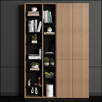 北欧实木书柜装饰柜和书籍摆件素材之家精选3D模型