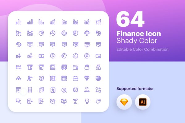 64枚互联网金融彩色阴影素材库精选图标素材包 Finance Icon – Shady Color