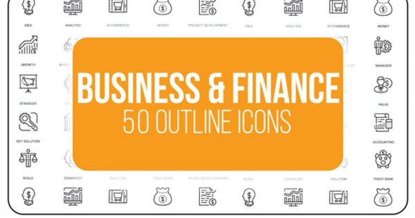 50枚商业&amp;金融主题细线图标演示视频AE素材 Business And Finance – 50 Thin Line Icons