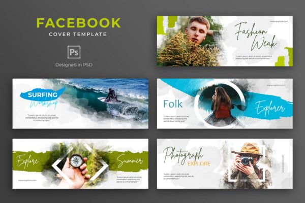 水彩画设计风格Facebook主页封面设计模板素材库精选 Watercolor Facebook Cover Template