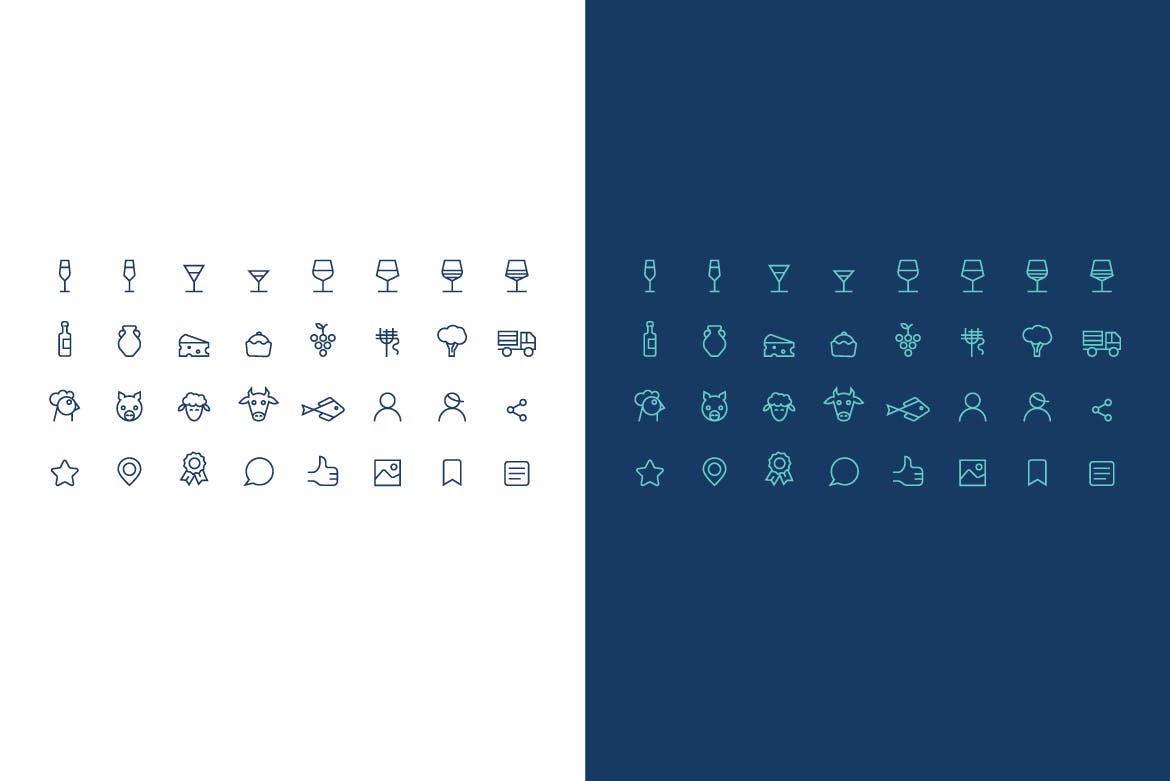 关于酒,酒精和食物矢量素材库精选图标素材 icons set about wine, alcohol and food插图(1)