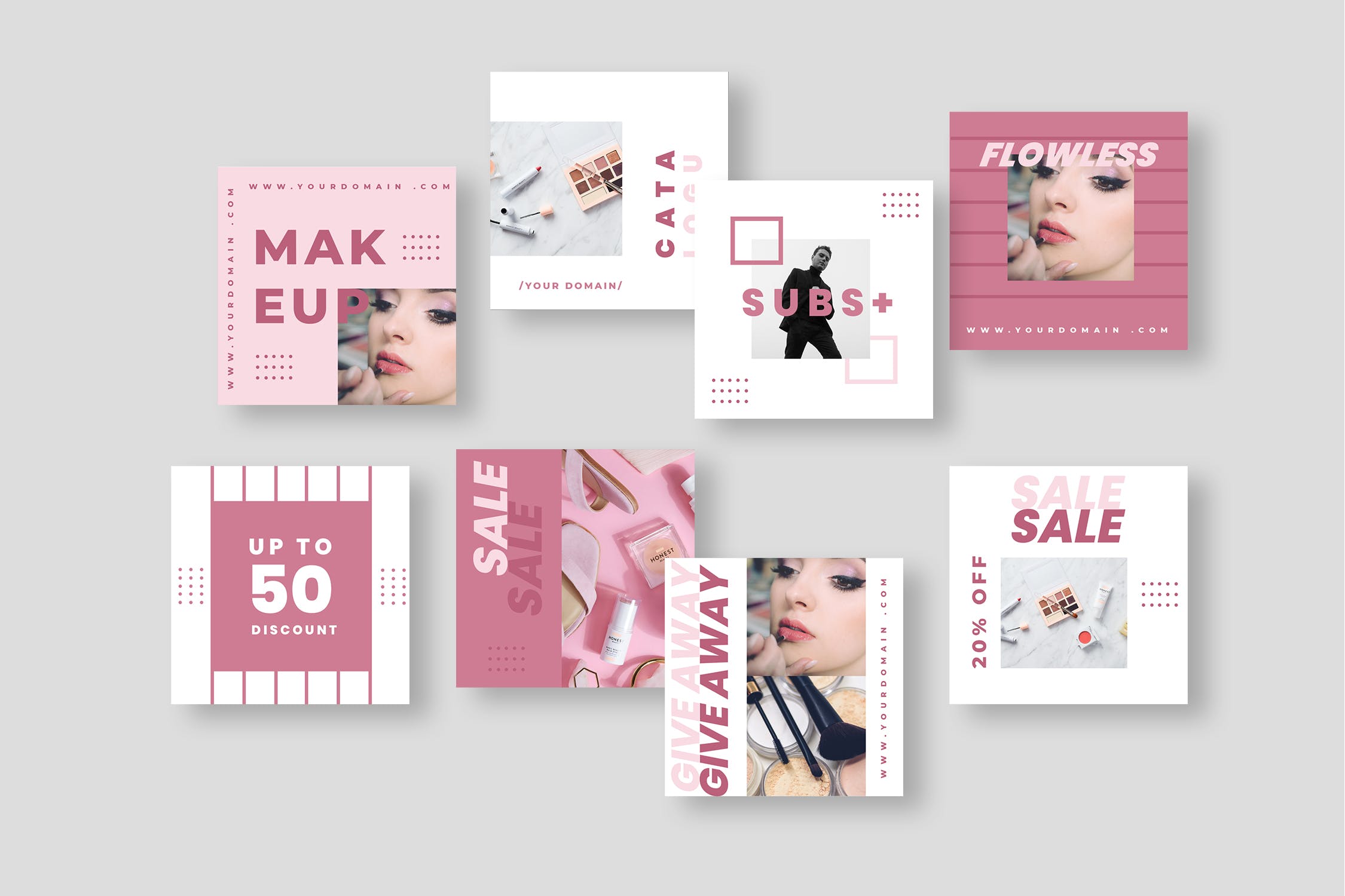 粉色系双色调版式设计Instagram贴图设计模板素材库精选 Five Duotone Instagram Post Template插图(3)