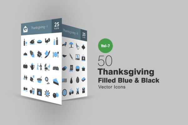 50枚感恩节主题蓝黑色矢量图标素材 50 Thanksgiving Blue &amp; Black Icons