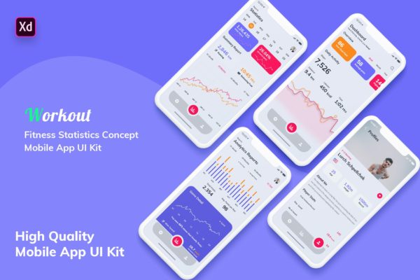 健身运动监测统计APP应用UI设计XD模板素材库精选[日间版本] Fitness Statistics Mobile App Light Version (XD)