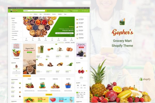 杂货店外贸网站Shopify商城主题模板素材库精选 Gopher’s | Grocery, Shopping Shopify Theme