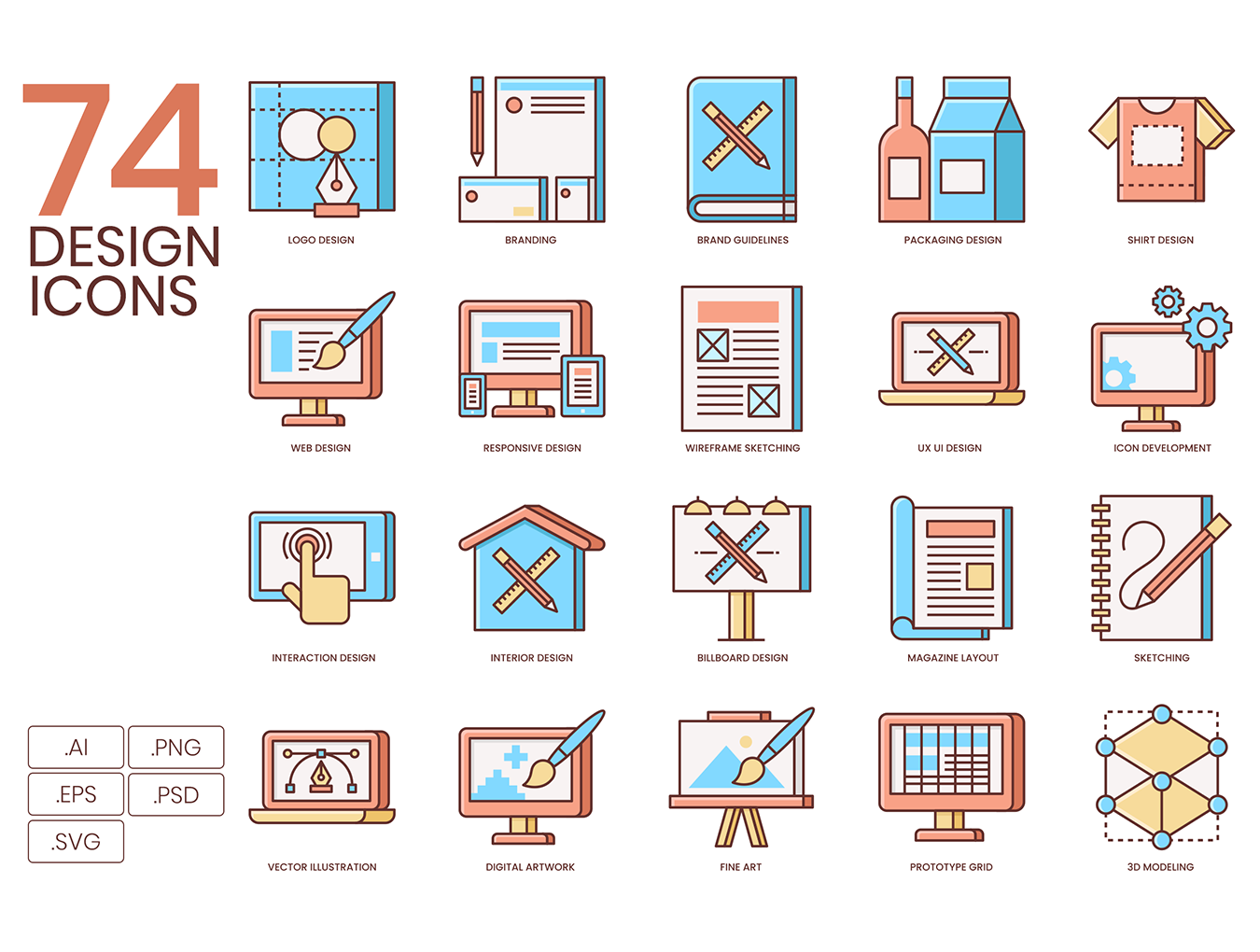 设计主题的扁平化图标套装下载[Ai,PSD]插图