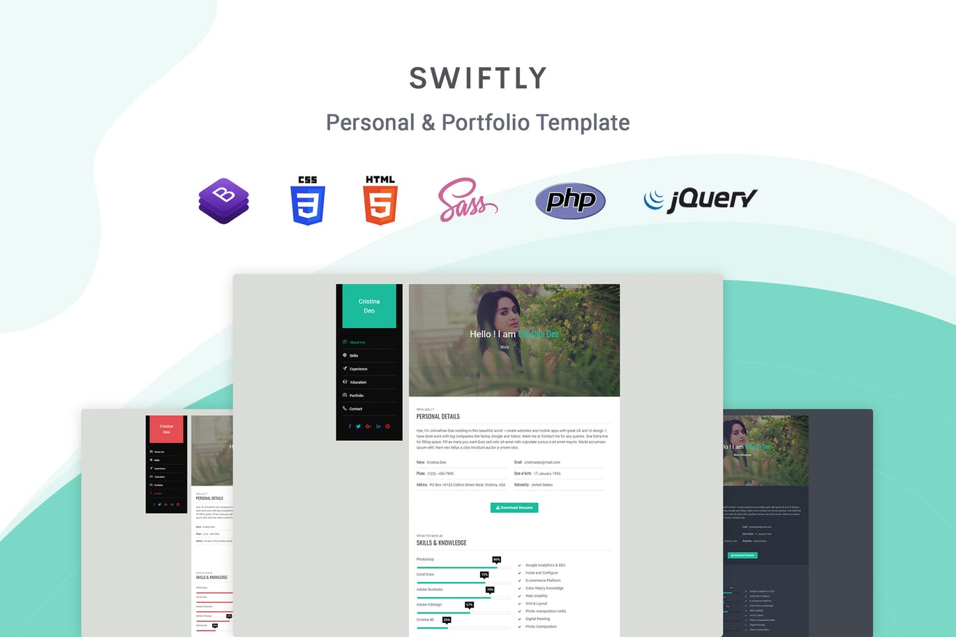 个人在线简历&作品集博客网站HTML模板素材库精选 Swiftly – Personal & Portfolio Template插图